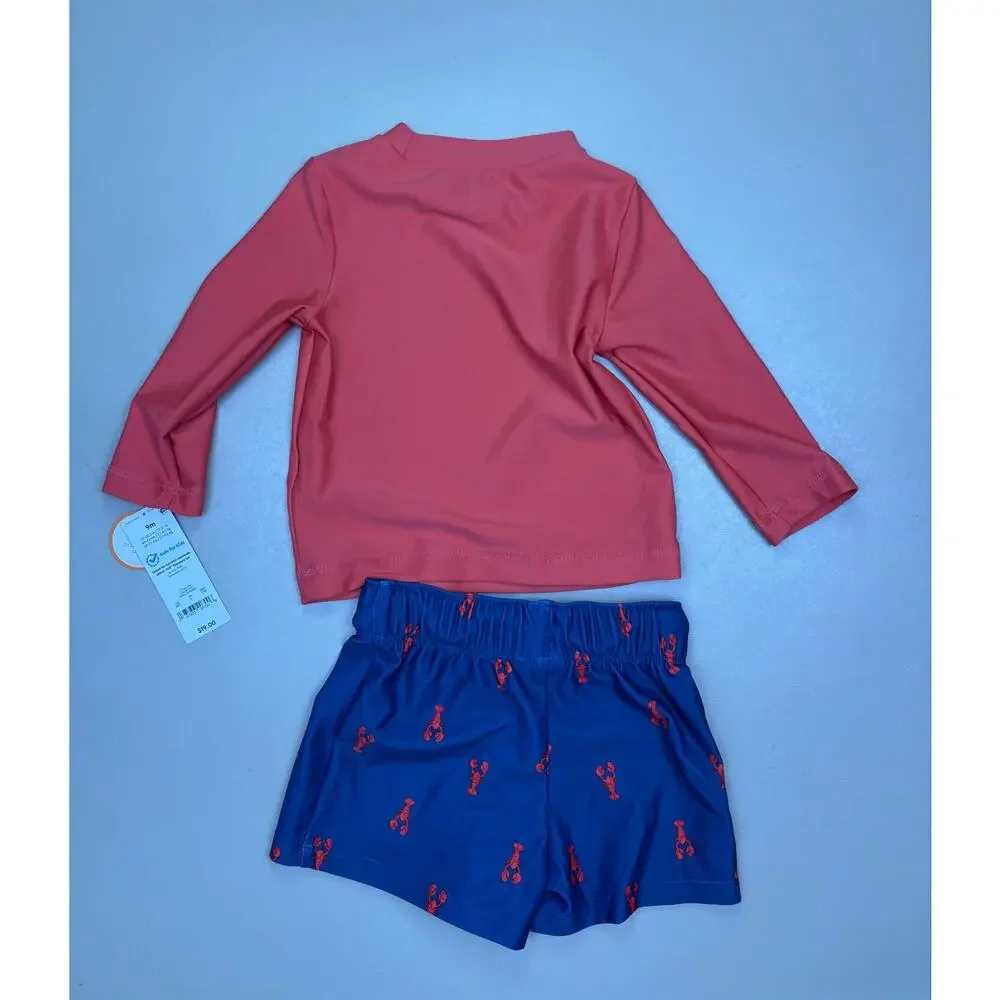 Carter’s Baby Rash Guard Swim Set 9M UPF 50+ Lobster Swim Trunks 2 Piece NWT